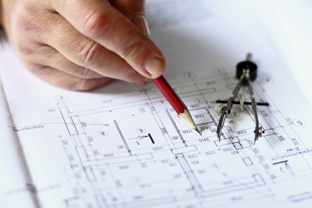 a man notes on a planの写真素材