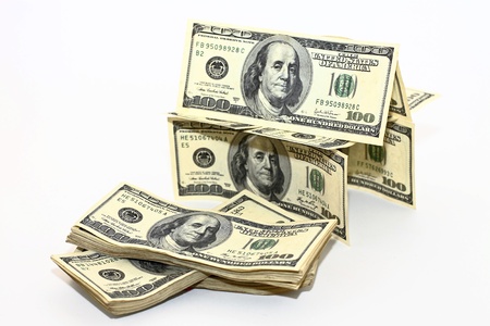 One hundred dollar bill on white backgroundの写真素材