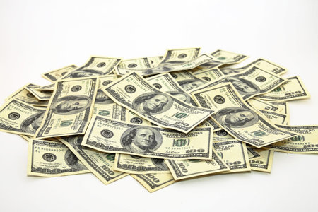 One hundred dollar bill on white background