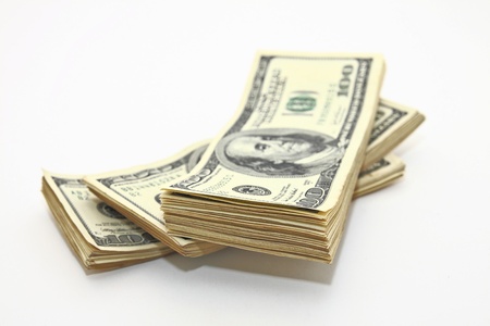 One hundred dollar bill on white backgroundの写真素材