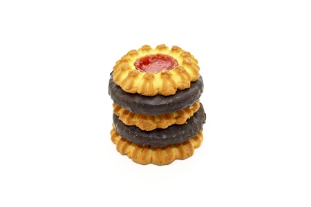 Stack of cookies on white backgroundの写真素材