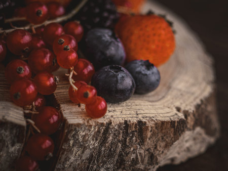 Close-up view of mixed, assorted berries blackberry, strawberry, background. Colorful and healthy concept.の写真素材