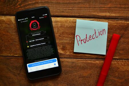Stavropol, Russian Federation. July 1, 2019. Smartphone with mobile application Fingerprint Logic PassKeyのeditorial素材