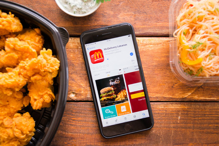 Stavropol, Russian Federation. June 10, 2019. Smartphone with mobile application McDelivery Ledanonのeditorial素材