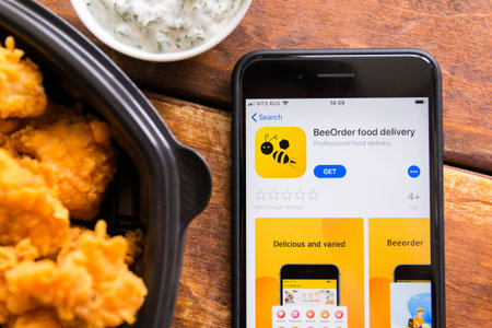 Stavropol, Russian Federation. June 10, 2019. Smartphone with mobile application BeeOrder food...