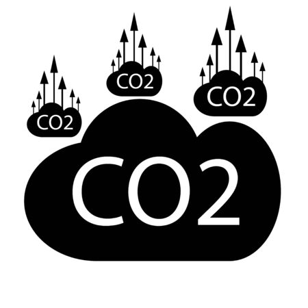 CO2 emissions in cloud icon isolated. Carbon dioxide formula symbol, smog pollution concept, environment concept, combustion products. Co2 logo design.のイラスト素材