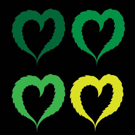 Heart made from bright green leaves of hemp painted in watercolor. Realistic scientific plant illustration. hemp leaf in the form of a heart. Design elementのイラスト素材
