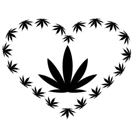 heart made of hemp leaves. concept of love for marijuana and soft drugs.vector illustration on a white backgroundのイラスト素材