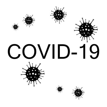 Caption COVID-19 on a white background. new name coronavirus COVID-19. Black color coronavirus silhouetteのイラスト素材