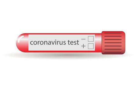 Blood sample tube for COVID-19, coronavirus test. Coronavirus Covid-19 test result. Vector. Vector illustration of the global coronavirus epidemic 2019-nCov.のイラスト素材