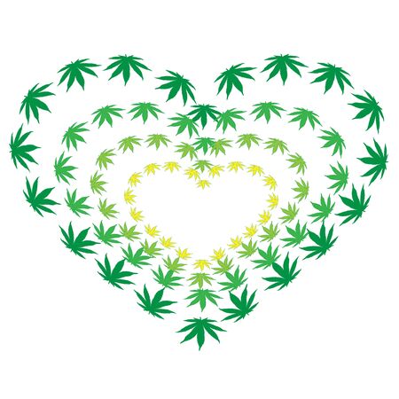 heart made of hemp leaves. concept of love for marijuana and soft drugs.vector illustration on a white backgroundのイラスト素材