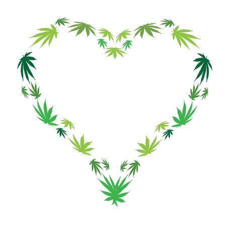 heart made of hemp leaves. concept of love for marijuana and soft drugs.vector illustration on a white backgroundのイラスト素材
