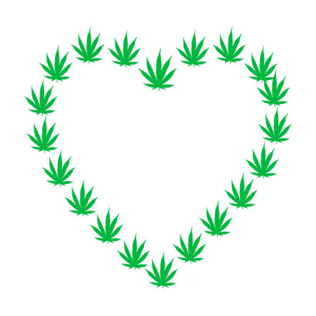 heart made of hemp leaves. concept of love for marijuana and soft drugs.vector illustration on a white backgroundのイラスト素材