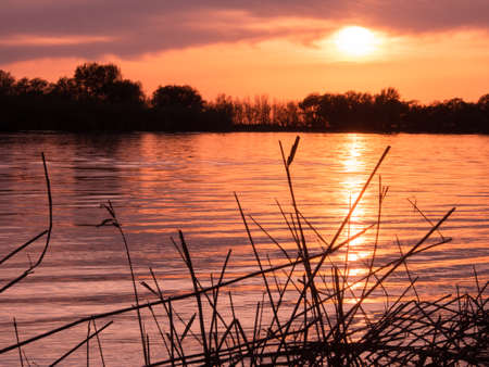 Beautiful sunset on the river.Beautiful landscape for a pictureの写真素材