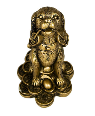 Statuette of dog, bronze, isolated on whiteの写真素材