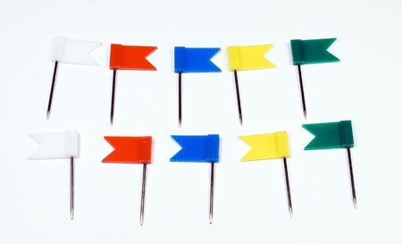 Writing buttons in the form of multi-coloured tagsの写真素材