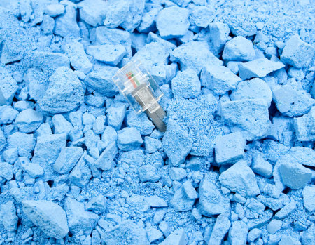Communication connector in blue crushed chalk backgroundの写真素材