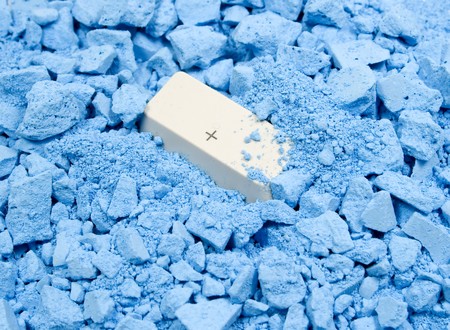 Keyboard button Plus in blue crushed chalkの写真素材