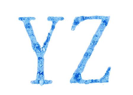 Original font, all alphabet, the crushed blue chalk, letters YZの写真素材