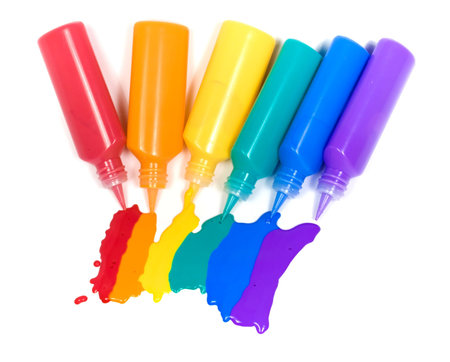 Rainbow from colored blot, glass deco paints with tubesの写真素材