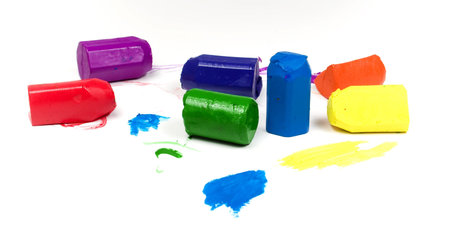 Used seven wax crayons with blots on white background