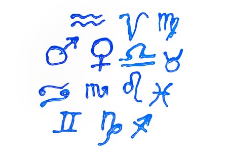 Zodiac signs drawing dark blue glass deco paintの写真素材