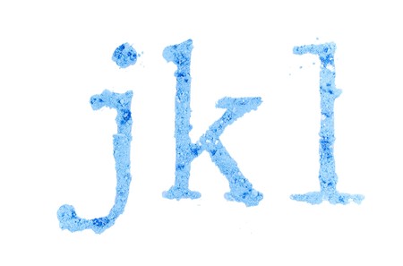 Original font, all alphabet, the crushed blue chalk, letters jklの写真素材