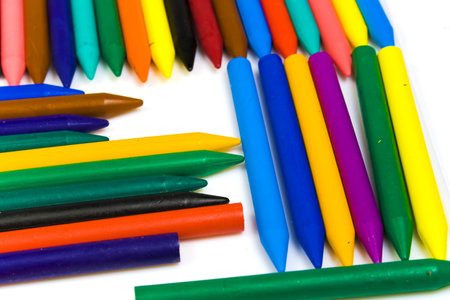 Some bright multi-coloured wax pencils for children's creativityの写真素材