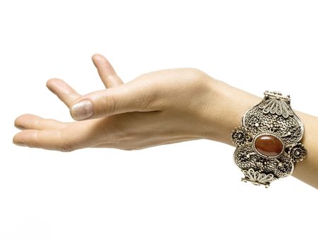 silver bracelet on white background isolatedの写真素材