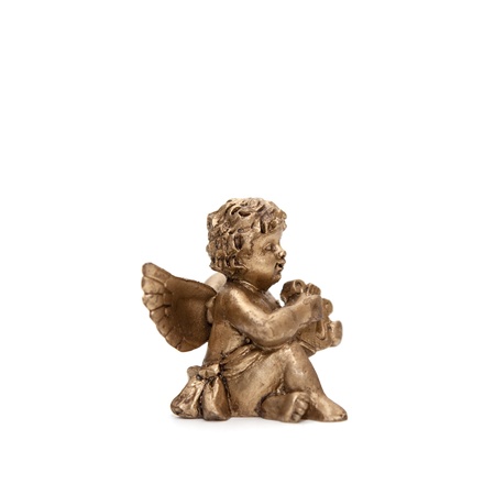one small bronze angel isolated on white backgroundの写真素材