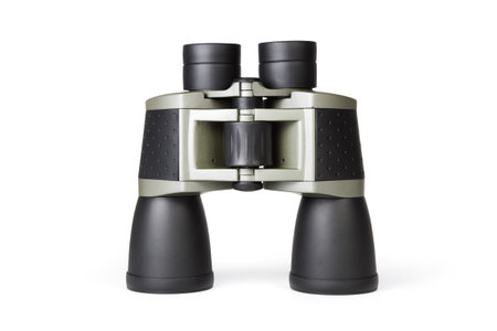 Black binoculars isolated on a white backgroundの写真素材
