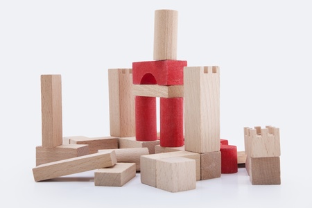building blocks brown and red isolated on white backgroundの写真素材
