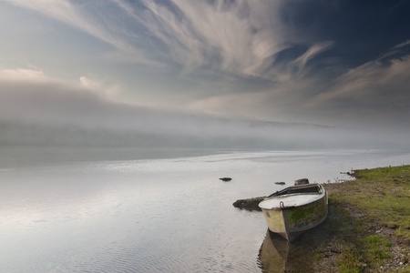 river landscape in the mistの写真素材