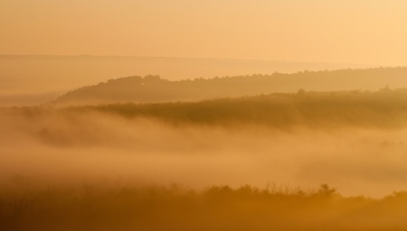 sunrise in fogの写真素材
