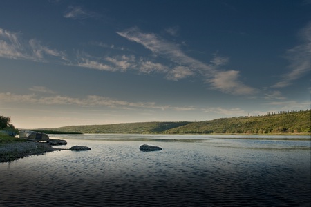 river landscape in the mistの写真素材