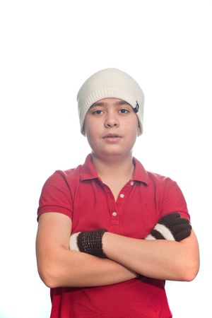 casual teen boy isolated on whiteの写真素材