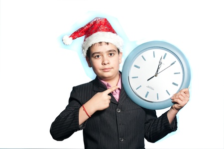 boy in the santa claus hatの写真素材