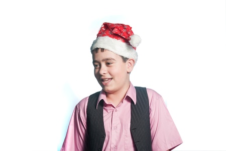 boy in the santa claus hatの写真素材