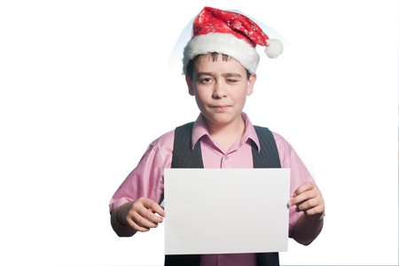 boy in the santa claus hatの写真素材