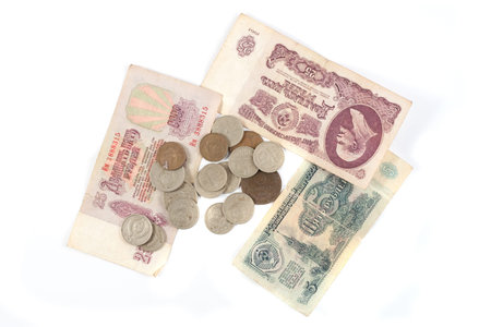 Retro soviet banknotes and coins 