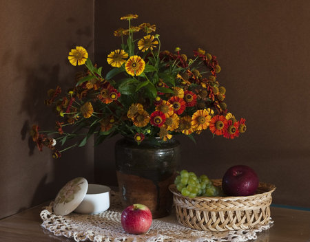 Still life with huge bunch of autumn flowersの写真素材