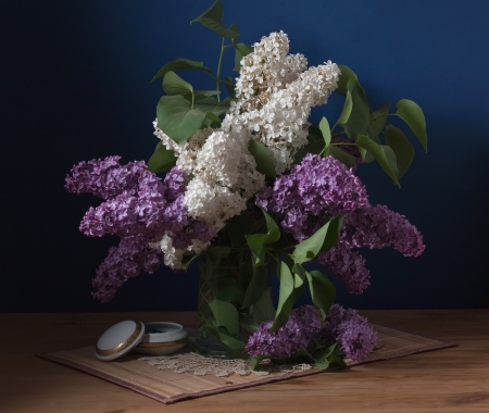 still life with lilac flowersの写真素材