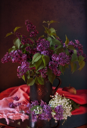 still life with lilac flowersの写真素材