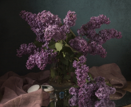 still life with lilac flowersの写真素材