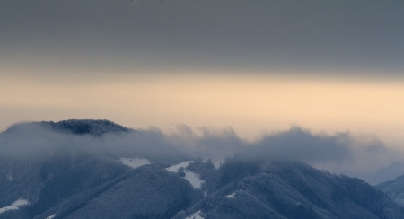 Scenic view of the winter mountains の写真素材