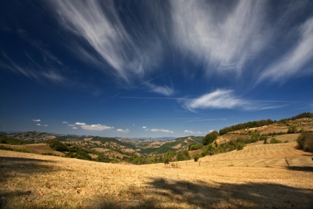 green mountain valley and blue sky with clouds  の写真素材