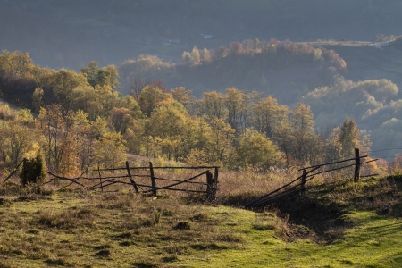 Landscape with mountains in the autumnの写真素材