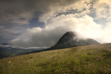 Mountain landscape with clouds before the rainの写真素材
