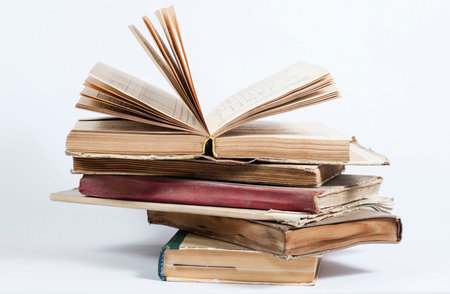 Stack of books isolated on the white backgroundの写真素材