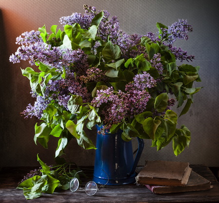 still life with lilac flowersの写真素材